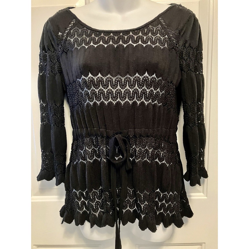Free People Sweater Women's‎ Small  Pullover Black Knit Shirt Top Beach Sweater